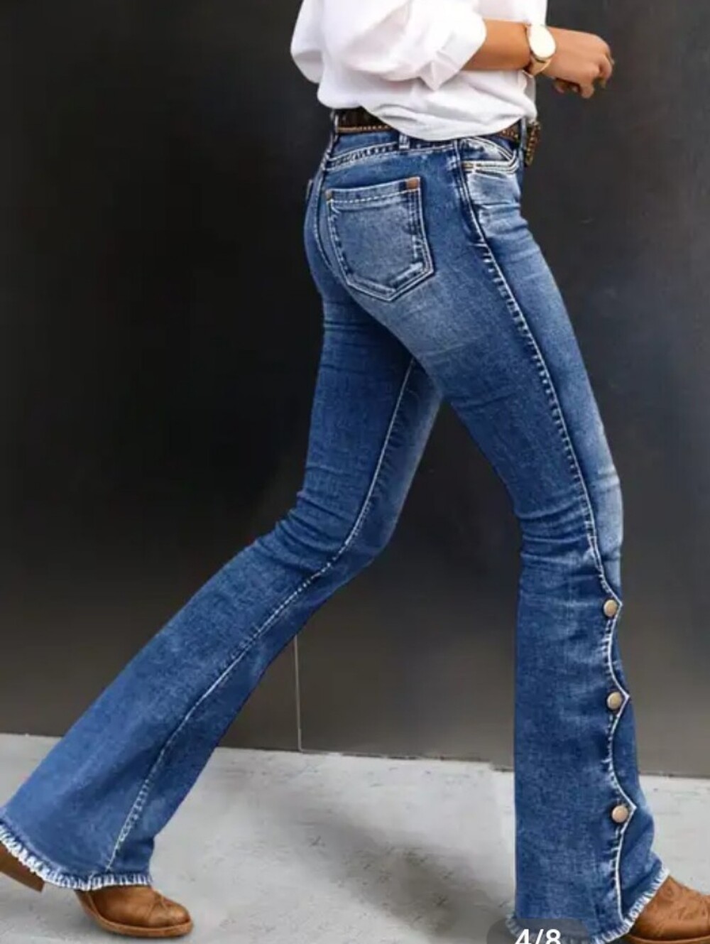 Flamingals Raw Hem Button Side Mid Waist Bootcut Jeans NWT Large - Picture 4 of 11